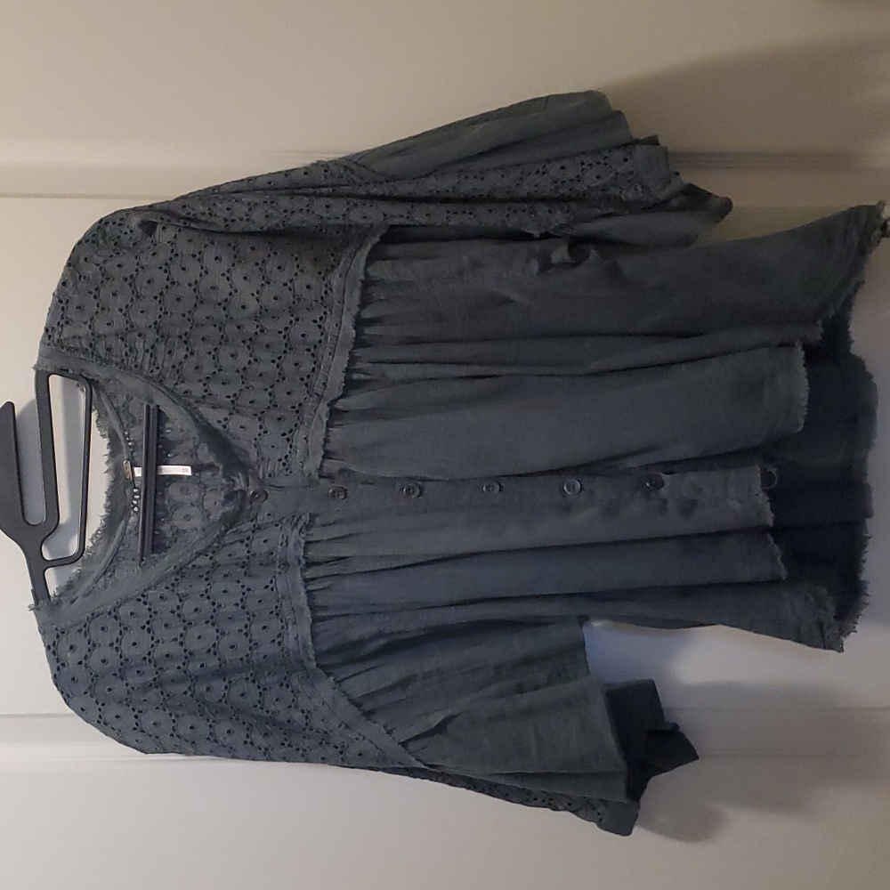 Free People puffy sleeve eyelet top